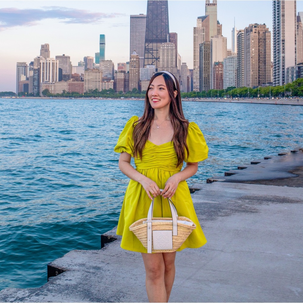 Lime Puff Sleeve Dress
